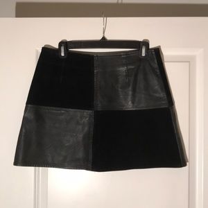 Vegan leather and velvet skirt
